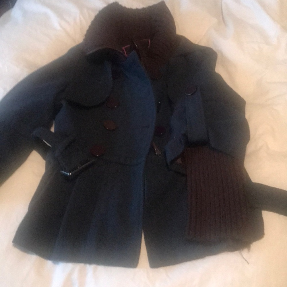 Navy blue and Burgundy jacket with pleated peplum